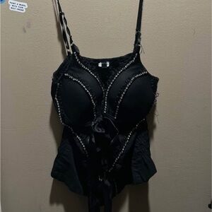 Black Corset Top with Studded Details